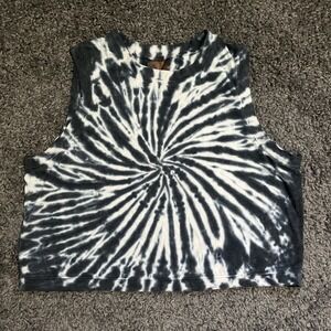Jessica Simpson Black And White Tie-Dye Crop Sleeveless Shirt Large